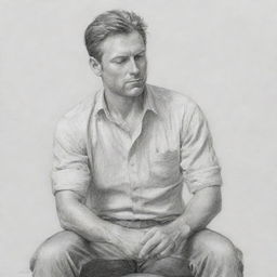 Create a detailed pencil sketch of a man in a natural, relaxed pose