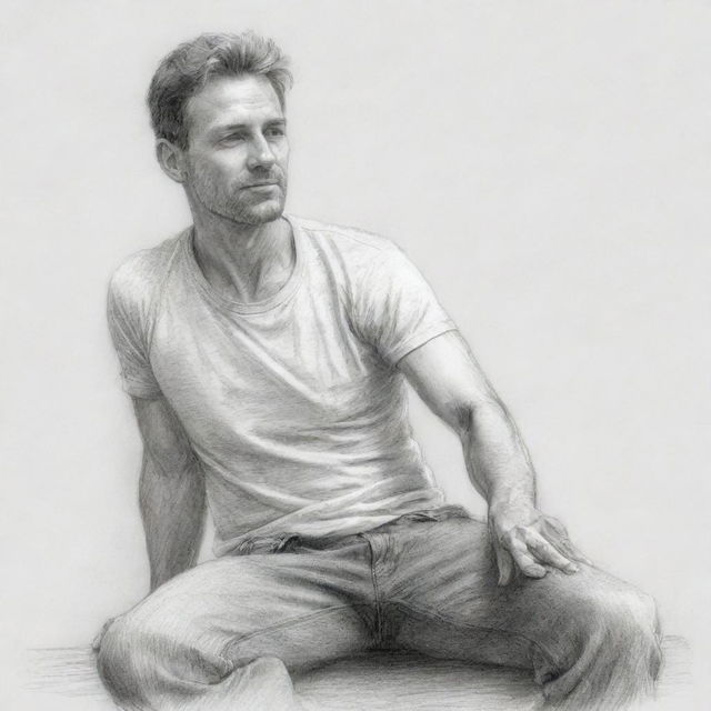 Create a detailed pencil sketch of a man in a natural, relaxed pose