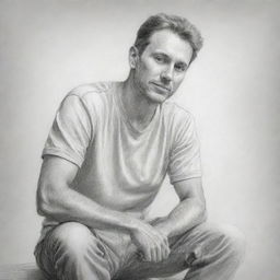 Create a detailed pencil sketch of a man in a natural, relaxed pose