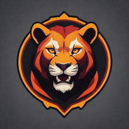 Create a logo for a 'Lioness Guild' of attackers in the Free Fire game. The design should incorporate a fierce lioness, fiery graphics, and elements capturing the essence of the game. The color scheme includes bold, intense colors.