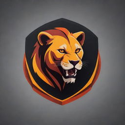 Create a logo for a 'Lioness Guild' of attackers in the Free Fire game. The design should incorporate a fierce lioness, fiery graphics, and elements capturing the essence of the game. The color scheme includes bold, intense colors.