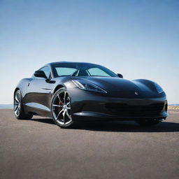 A sleek, modern sports car with glossy metallic finish under a clear sky.