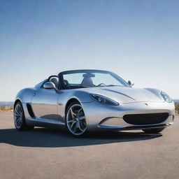 A sleek, modern sports car with glossy metallic finish under a clear sky.