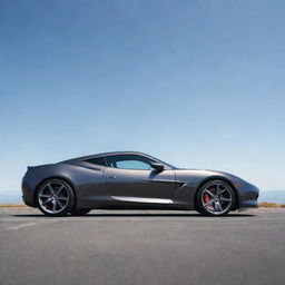 A sleek, modern sports car with glossy metallic finish under a clear sky.