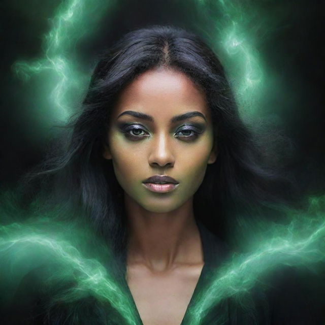 Cover photo featuring a captivating display of ethereal green and black magic aura.