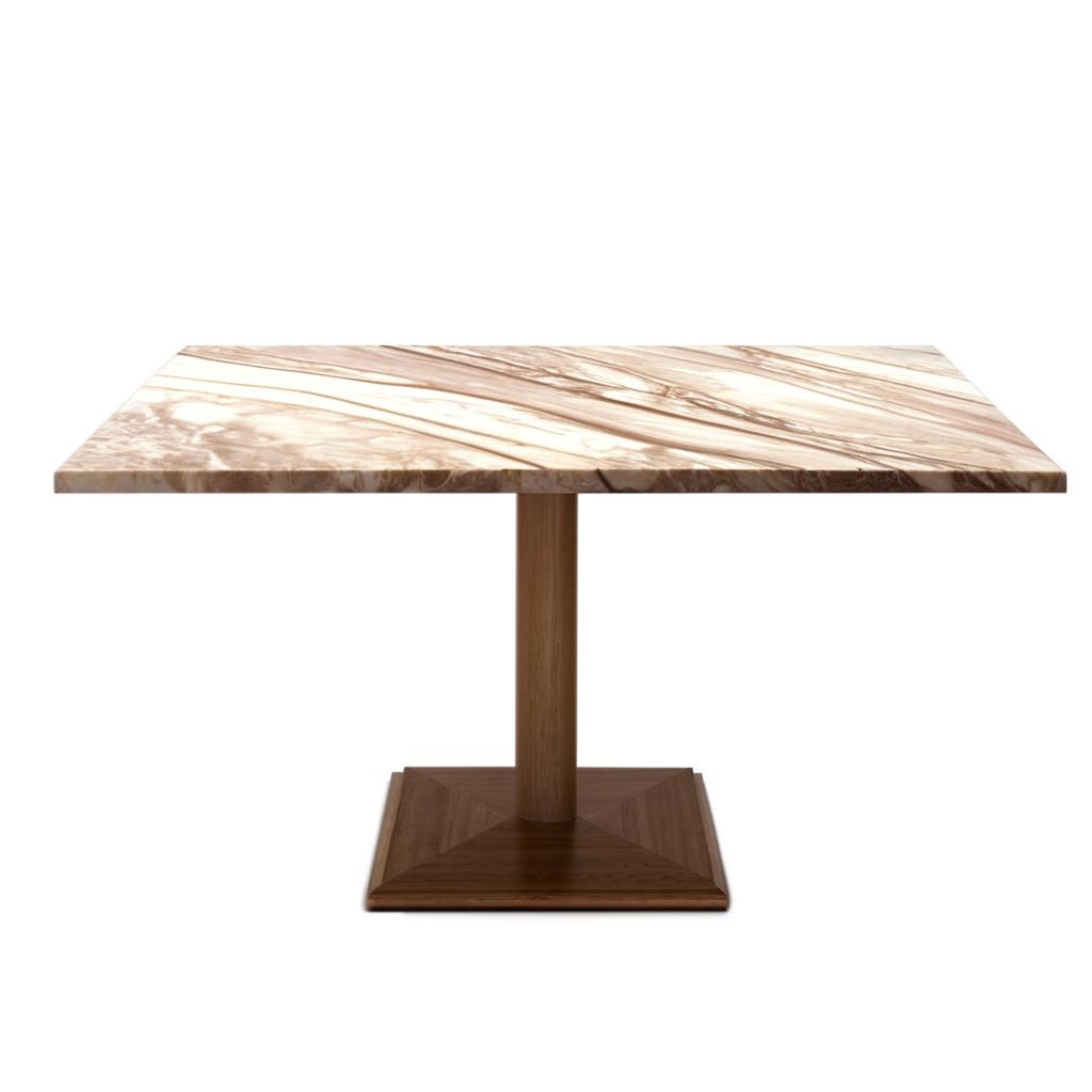 Elegant square dining table, wooden structure with a marble tabletop, dimensions 60x60 cm, height 75 cm.