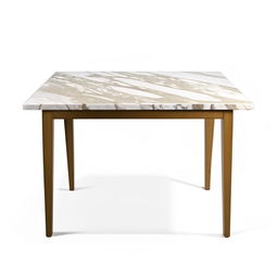 Elegant square dining table, wooden structure with a marble tabletop, dimensions 60x60 cm, height 75 cm.