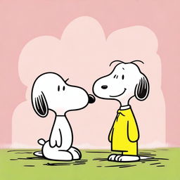 Una imagen de arte digital llena de encanto que presenta a Snoopy y a su novia, Belle