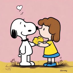 Una imagen de arte digital llena de encanto que presenta a Snoopy y a su novia, Belle