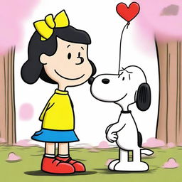 Una imagen de arte digital llena de encanto que presenta a Snoopy y a su novia, Belle