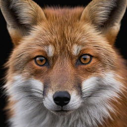 A highly detailed, sharp image of a fox face exemplifying its features, set against a plain black background.