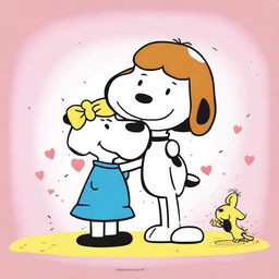 Una imagen digital de alta calidad que representa a Snoopy, el famoso beagle de los cómics, abrazando a su novia, Belle