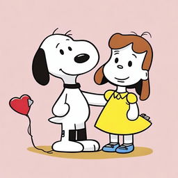 Una imagen digital de alta calidad que representa a Snoopy, el famoso beagle de los cómics, abrazando a su novia, Belle