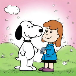 Una imagen digital de alta calidad que representa a Snoopy, el famoso beagle de los cómics, abrazando a su novia, Belle