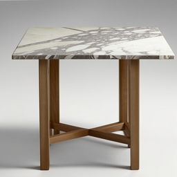 Elegant square dining table, wooden structure with a marble tabletop, dimensions 60x60 cm, height 75 cm.