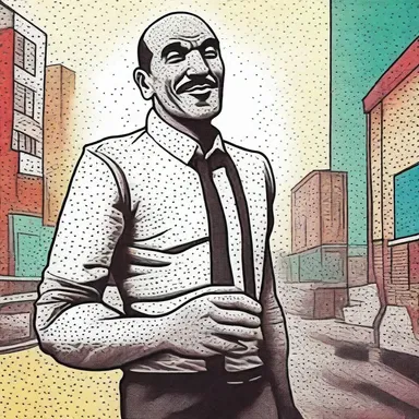 The artist used a pointillist technique to create a comics-inspired illustration.