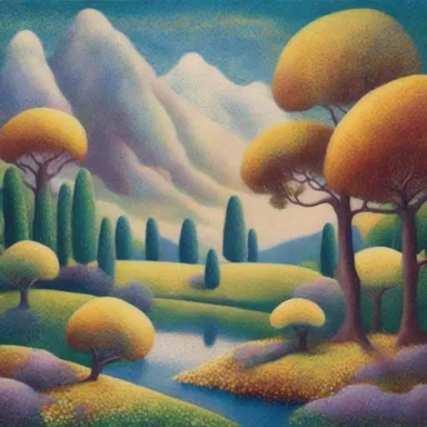 The pointillist landscape painting transported the viewer to a mystical and fantastical world.