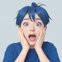 Anime character in Bluelock style reacting in surprise, shock or amusement to a video of themselves