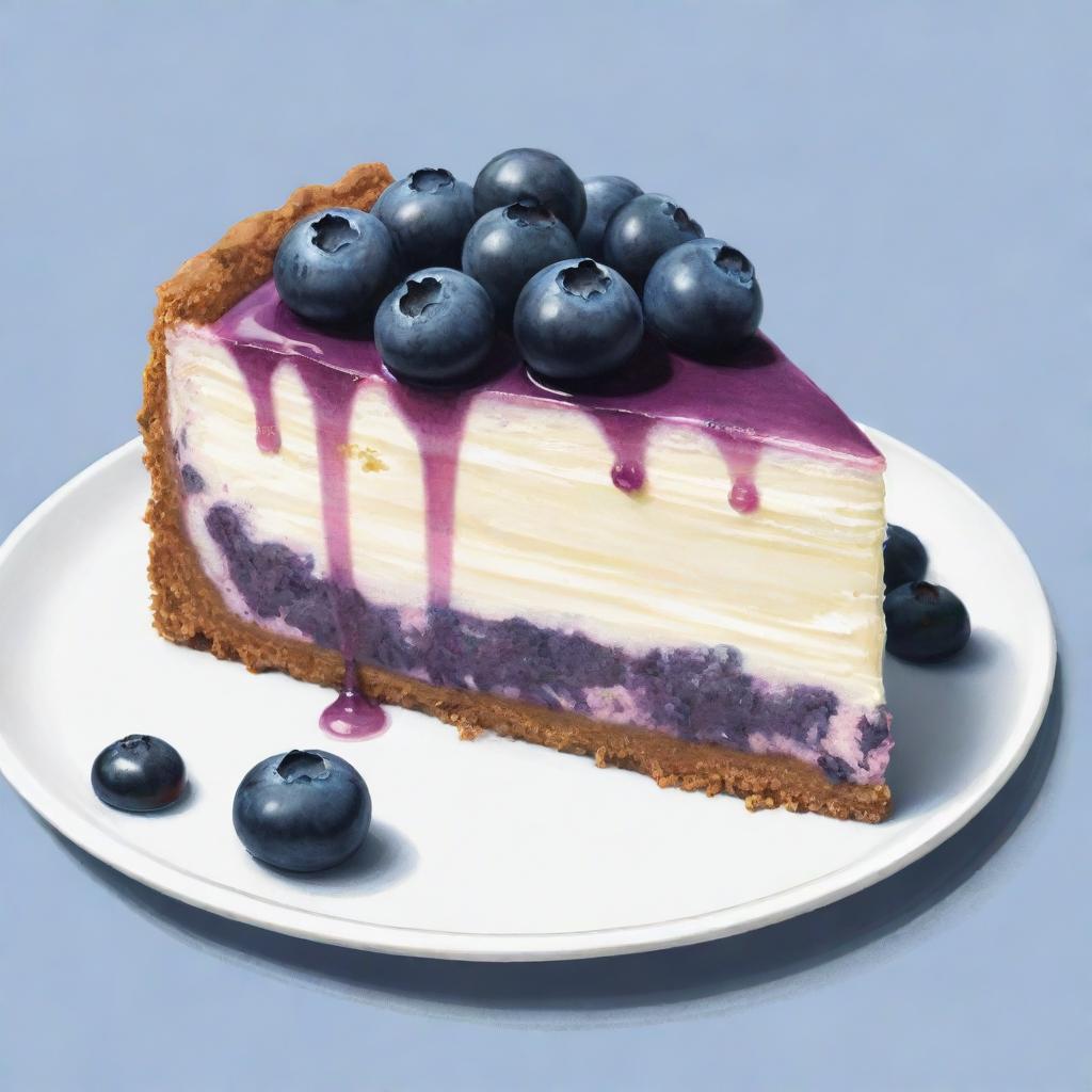 An easy, sketch-like illustration of a delicious blueberry cheesecake.