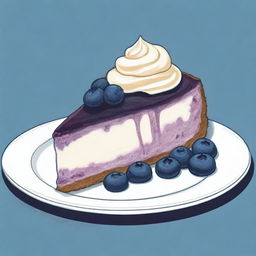 An easy, sketch-like illustration of a delicious blueberry cheesecake.