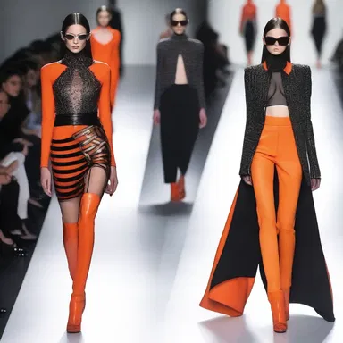 The designer styled the model's outfit decisively, creating a bold and striking look.