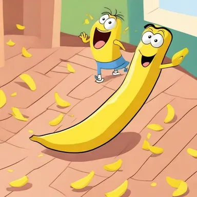In the cartoon, the mischievous character strewed banana peels all over the floor, causing everyone to slip and slide.