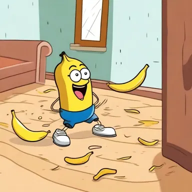 In the cartoon, the mischievous character strewed banana peels all over the floor, causing everyone to slip and slide.