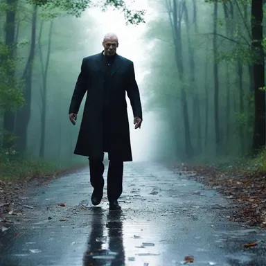 In the suspenseful movie scene, the villain strewed broken glass on the path to slow down the pursuers.