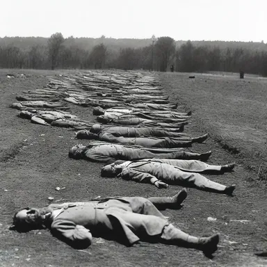 During the Battle of Gettysburg, the bodies of fallen soldiers strewed the battlefield, covering it in a heartbreaking display of sacrifice.