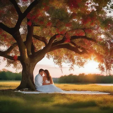 As the sun set, they sat together under the redberry tree, enjoying the romantic atmosphere.