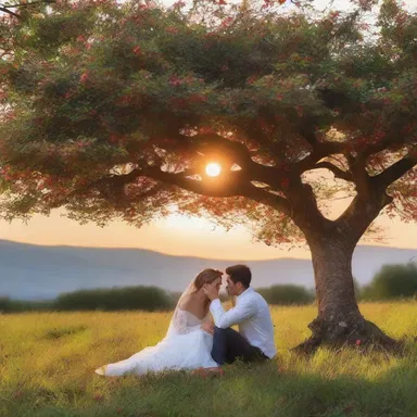 As the sun set, they sat together under the redberry tree, enjoying the romantic atmosphere.