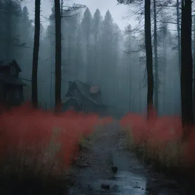 The village in the horror movie was surrounded by a dark forest, where the redberry bushes stood ominously.