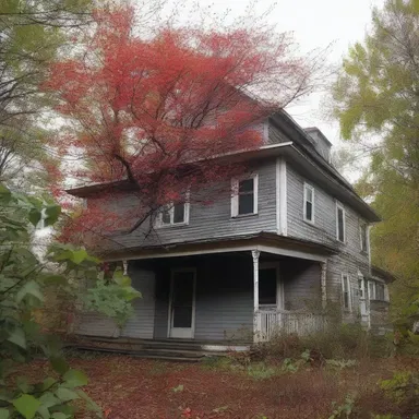 The haunted house was surrounded by an eerie redberry bush, adding to the creepy atmosphere.