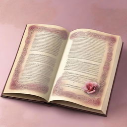 A digital art image of a beautifully bound book opened to a page of a love poem