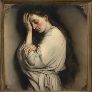 The painting depicted a woman suffering from nephralgia, clutching her side in agony.