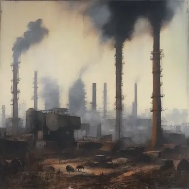 The artist skillfully captured the deteriorating environmental condition in an impactful painting, depicting industrial pollution and deforestation.