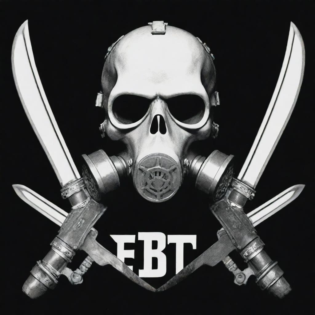 A skull adorned with a gas mask, overlaid with crossed swords. The phrase 'Ebt gaming' is emblazoned in bold white letters against a black background.