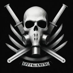 A skull adorned with a gas mask, overlaid with crossed swords. The phrase 'Ebt gaming' is emblazoned in bold white letters against a black background.