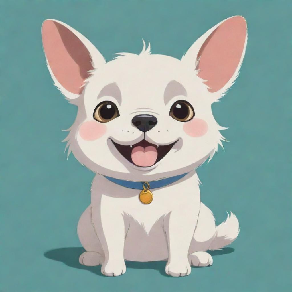 A mischievous yet lovable dog characterized in the whimsical and charming Studio Ghibli art style.