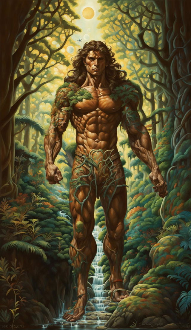 A detailed depiction of a centaur in a lush forest setting.