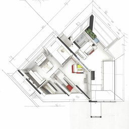 Architectural design of a third-floor interior featuring two rooms, a bathroom, and a hall.