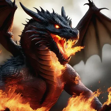 The dragon, consumed by anger, spit out fire with an intense fury.