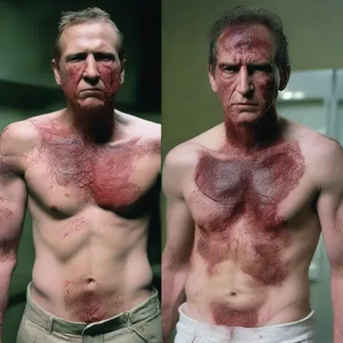 In the movie, the special effects department used makeup to simulate the appearance of granulation tissue on the actor's wounds.