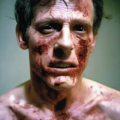 In the movie, the special effects department used makeup to simulate the appearance of granulation tissue on the actor's wounds.