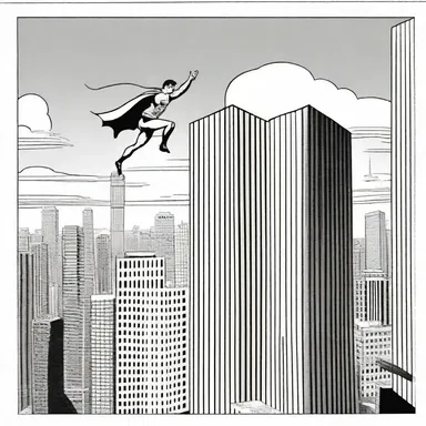 In the comic strip, the superhero effortlessly soared up the vertical building.