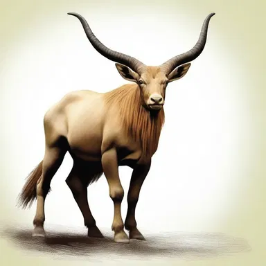 The mythical creature had sharp, vertical horns on its head.