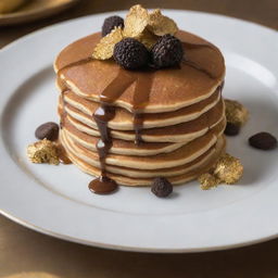 An ultra-luxurious pancake, adorned with high-end ingredients such as truffles and edible gold leaf, symbolizes a 1000 dollar pancake.