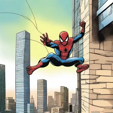 In the comic book 'The Amazing Spider-Man', the character often swings from vertical structures using his web-slinging abilities.