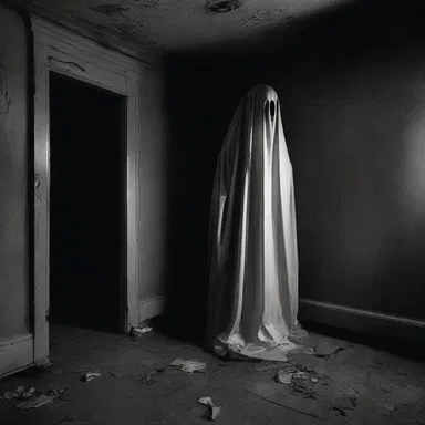 In the eerie darkness, the haunted house's residents could only see the glower of the ghostly figure before them.
