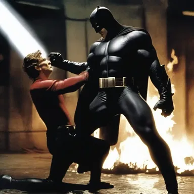 In the intense scene, the villain glowered at the hero before attacking him.
